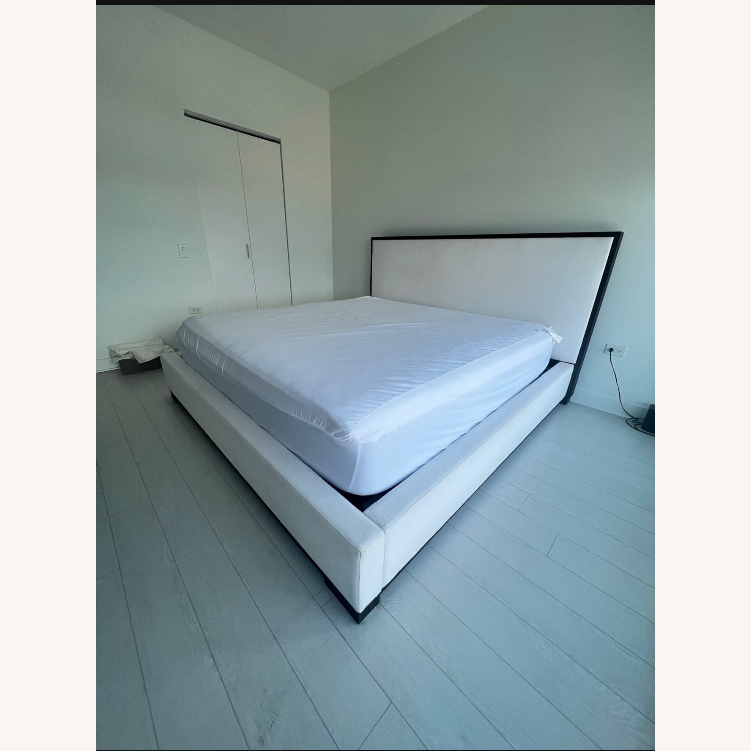 Restoration Hardware White King Modena Fabric Framed Panel Bed - image-2