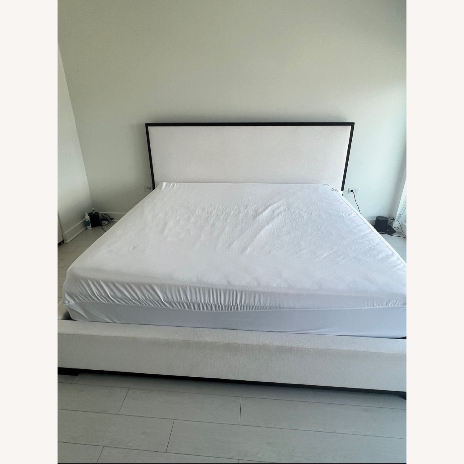 Restoration Hardware White King Modena Fabric Framed Panel Bed - image-8