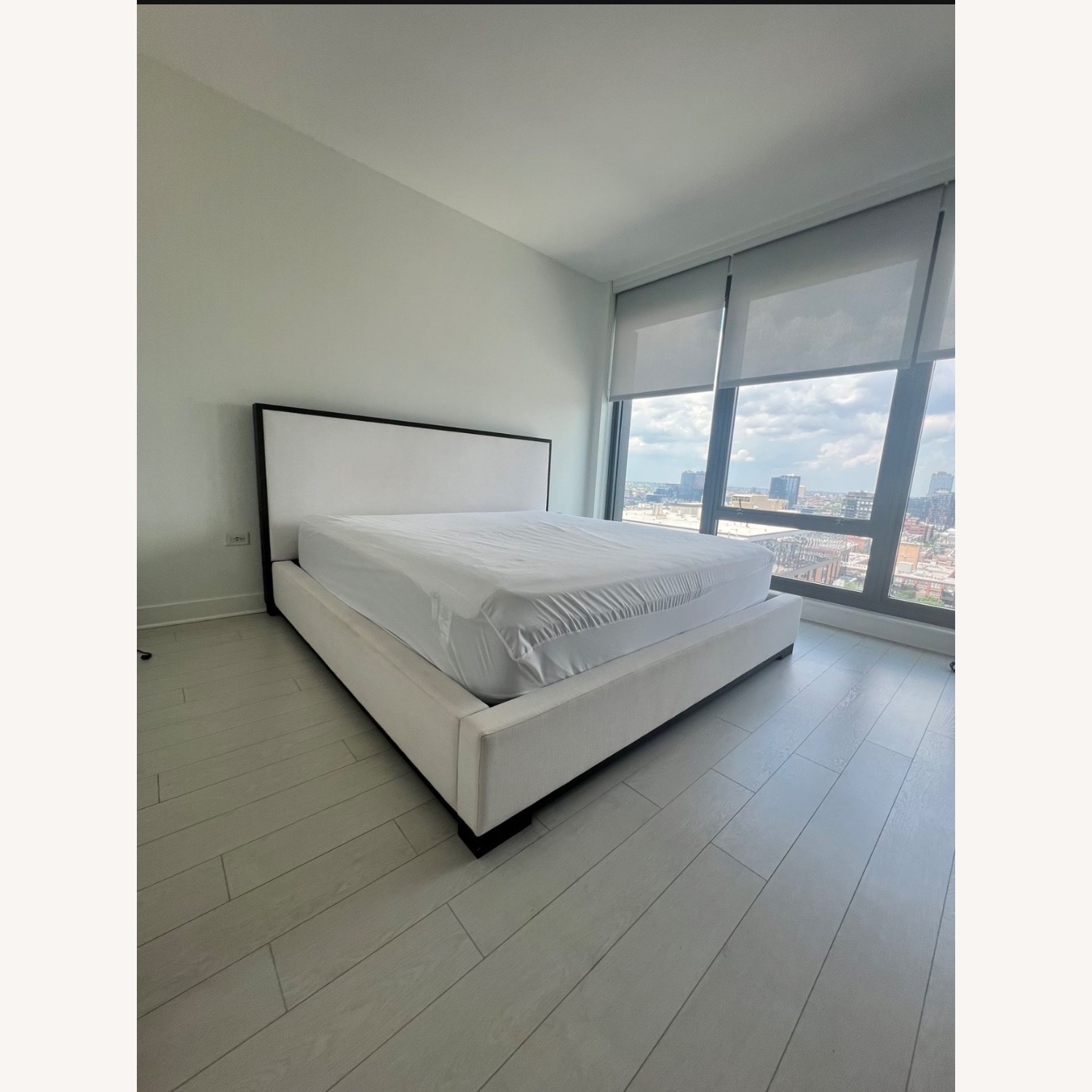 Restoration Hardware White King Modena Fabric Framed Panel Bed - image-3