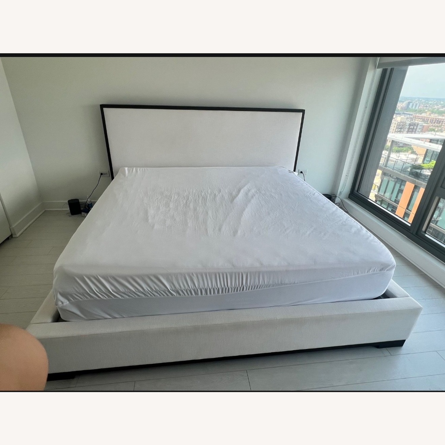 Restoration Hardware White King Modena Fabric Framed Panel Bed - image-4