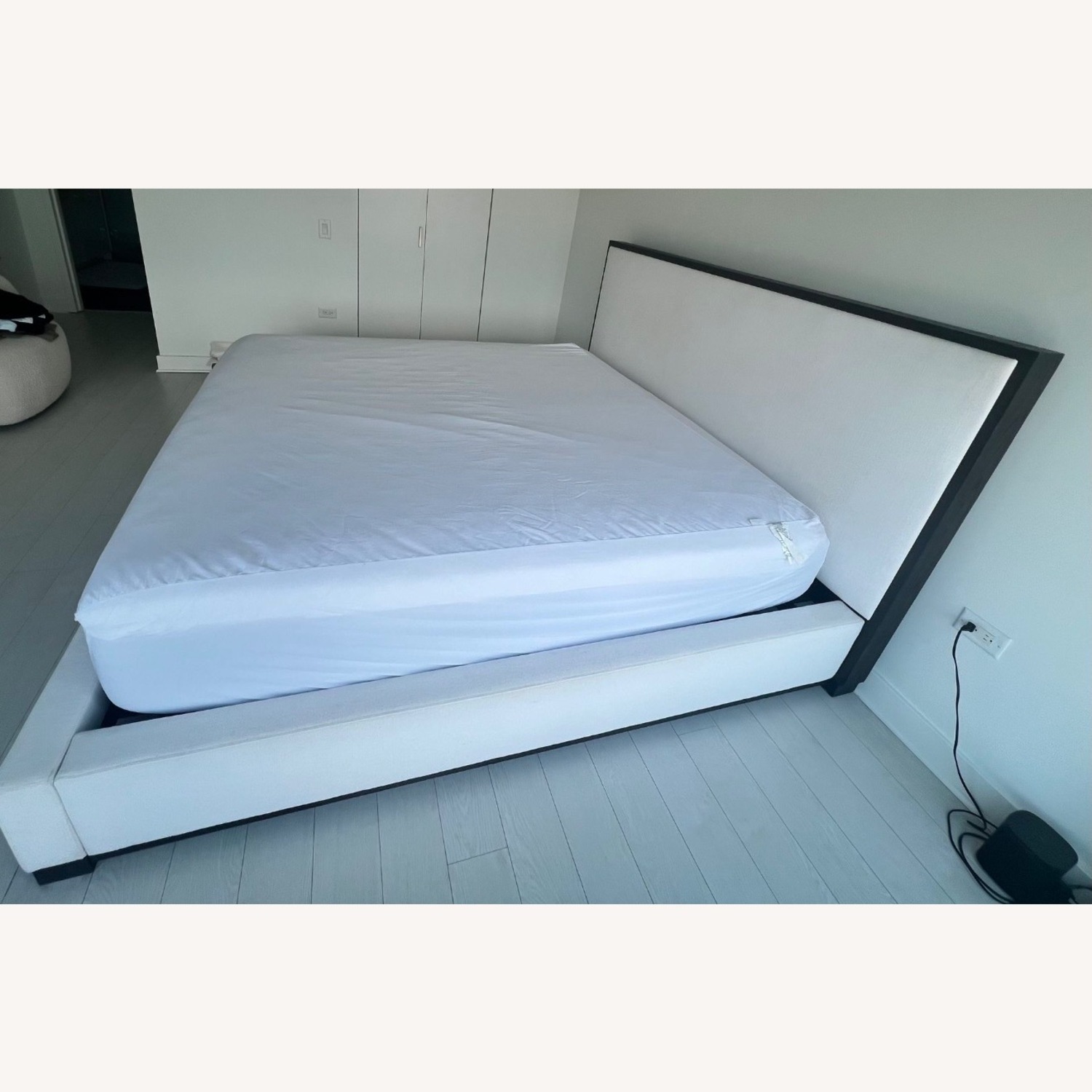 Restoration Hardware White King Modena Fabric Framed Panel Bed - image-7