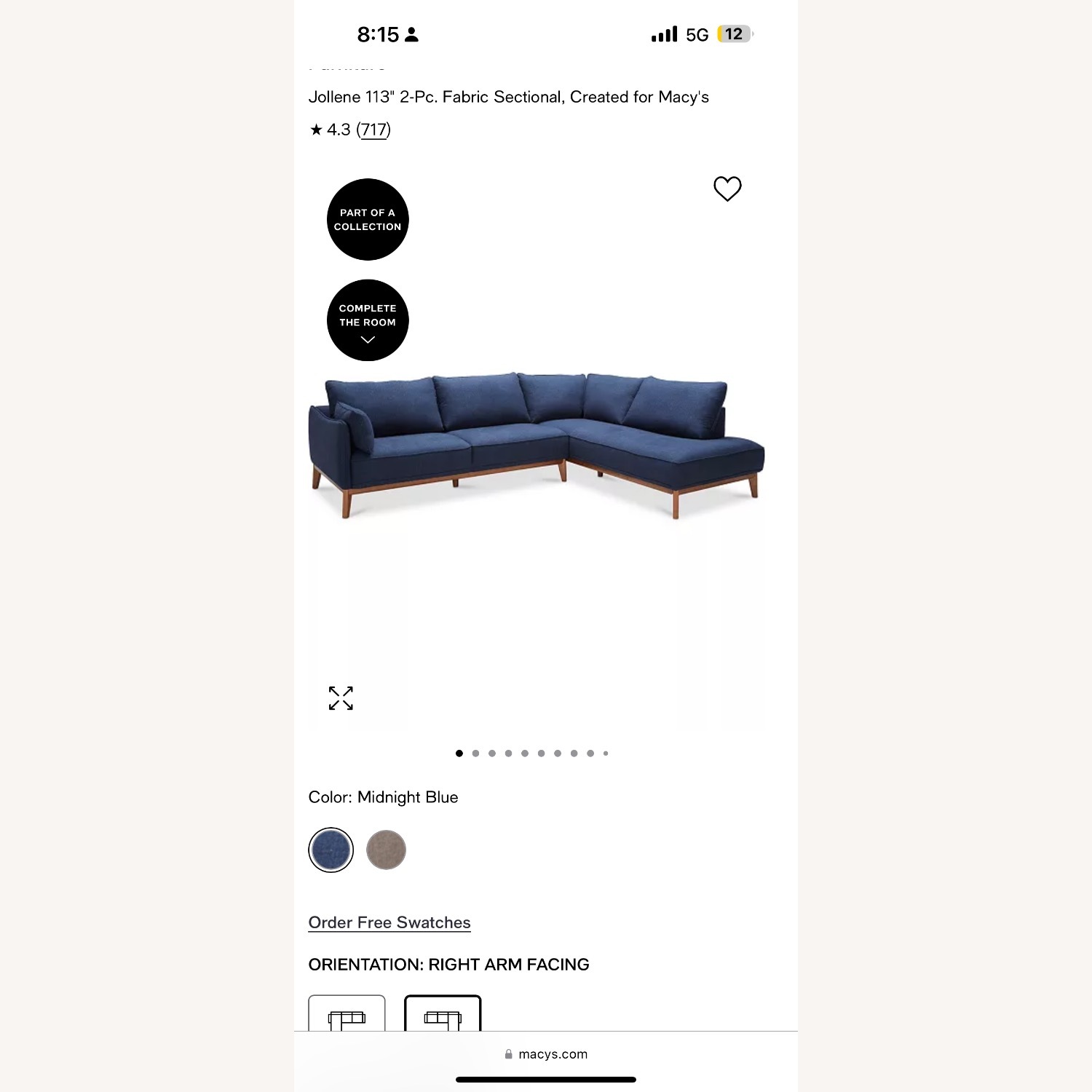 Macy's Jollene Fabric Sectional - image-1