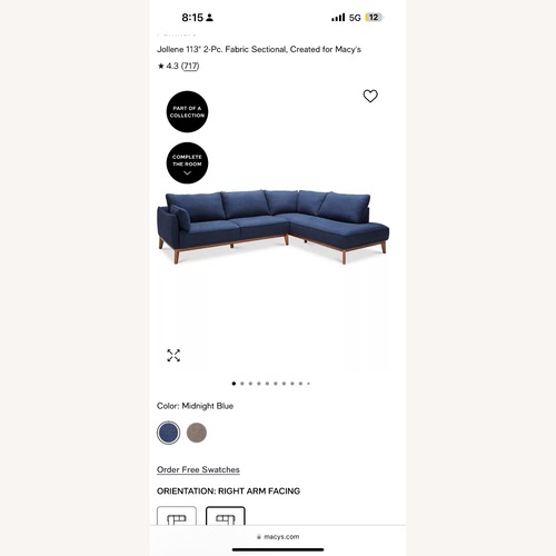 Used Macy's Jollene Fabric Sectional for sale on AptDeco