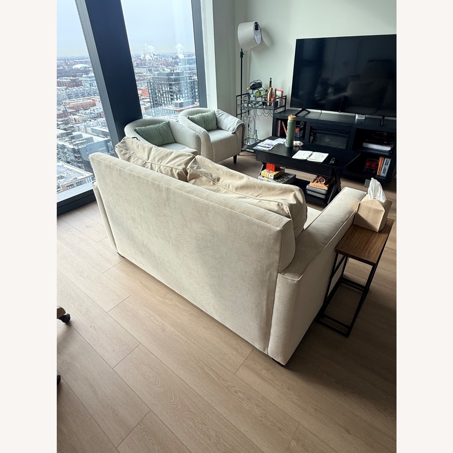 West Elm Natural Velvet Sleeper Sofa - image-2