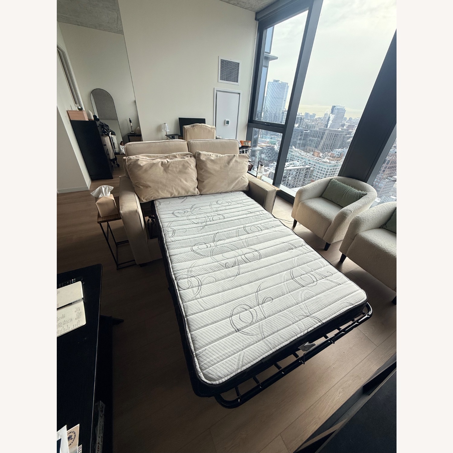 West Elm Natural Velvet Sleeper Sofa - image-3