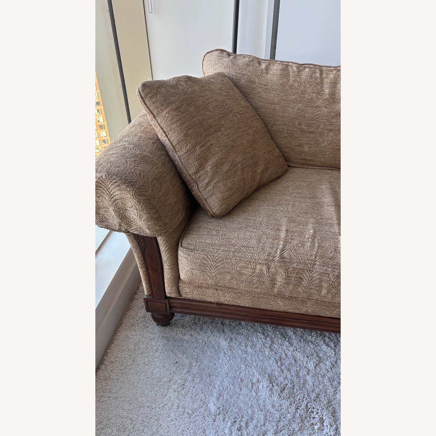 Ethan Allen Light Brown Fabric 3+ Seater Sofa - image-1