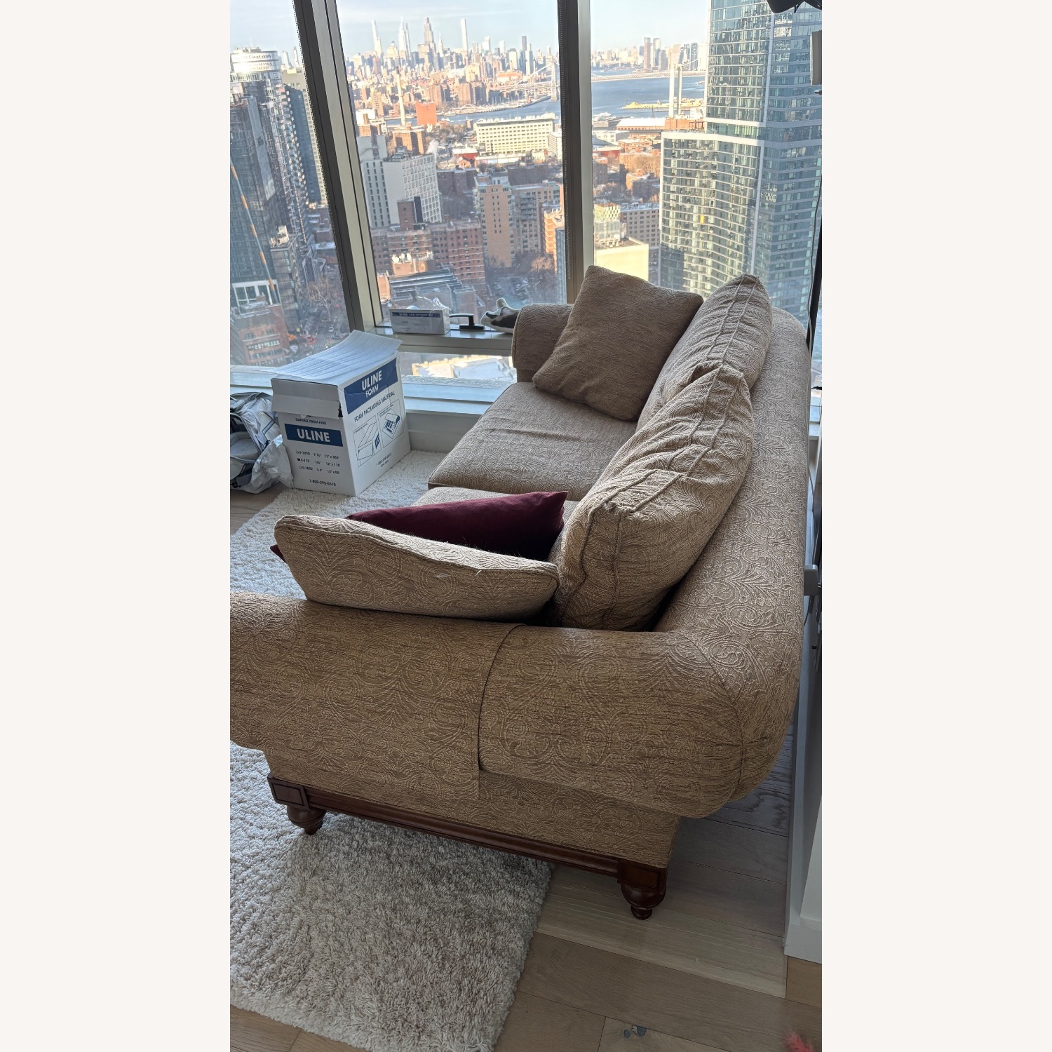 Ethan Allen Light Brown Fabric 3+ Seater Sofa - image-3