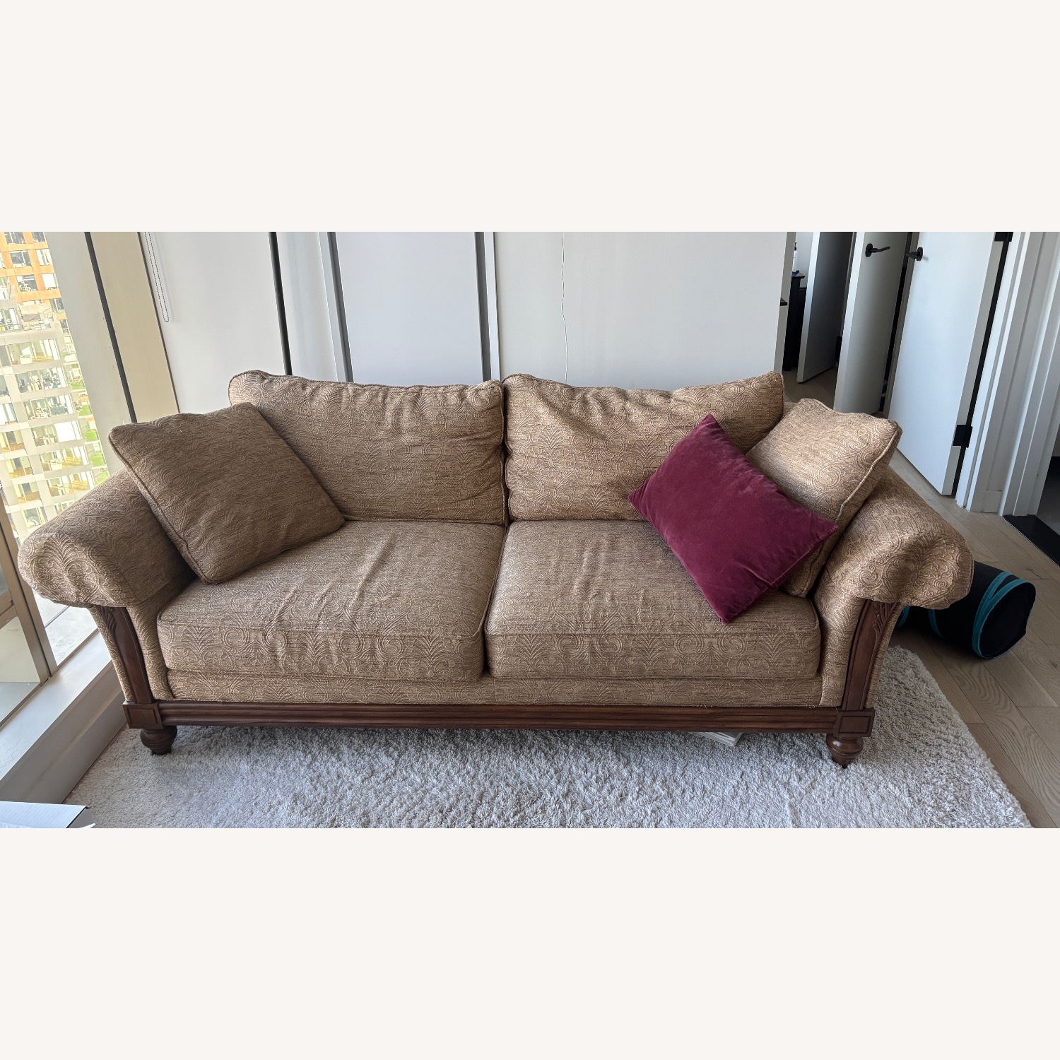 Ethan Allen Light Brown Fabric 3+ Seater Sofa - image-0