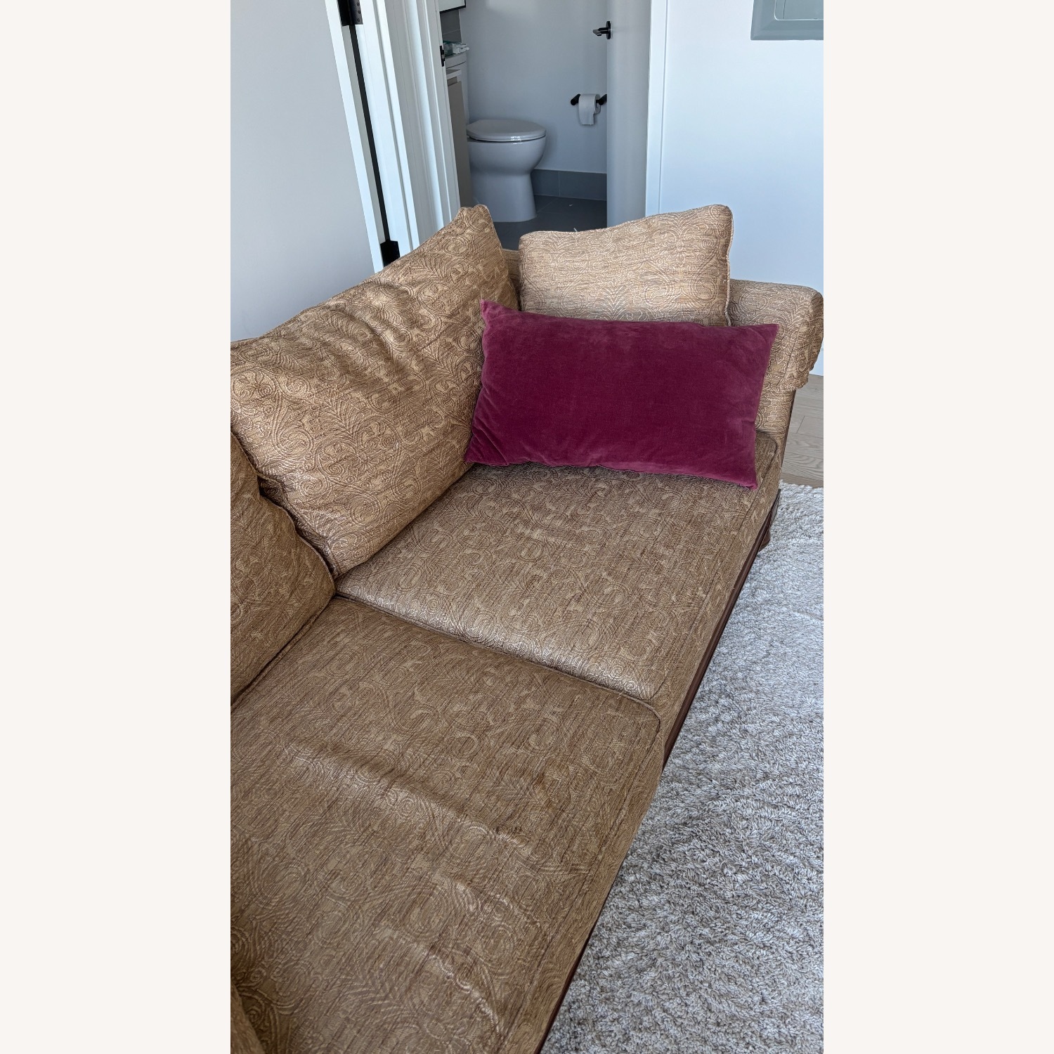 Ethan Allen Light Brown Fabric 3+ Seater Sofa - image-2