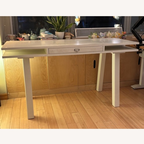 Used Pottery Barn Simply White Customize-It Open Core Desk with Post Base legs for sale on AptDeco
