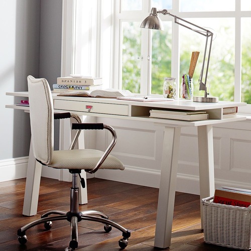 Used Pottery Barn Simply White Customize-It Open Core Desk with Post Base legs for sale on AptDeco