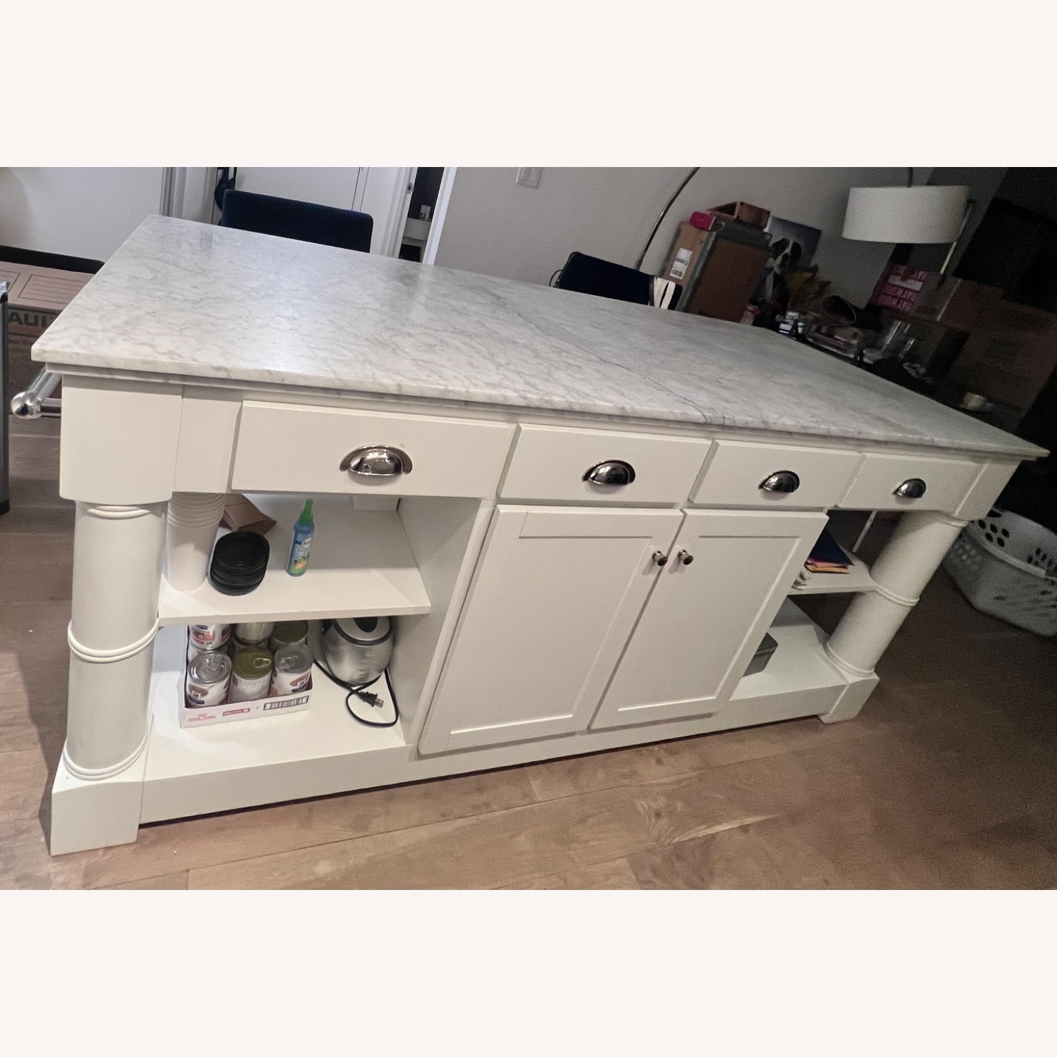 Williams Sonoma White Marble Kitchen Island - image-3