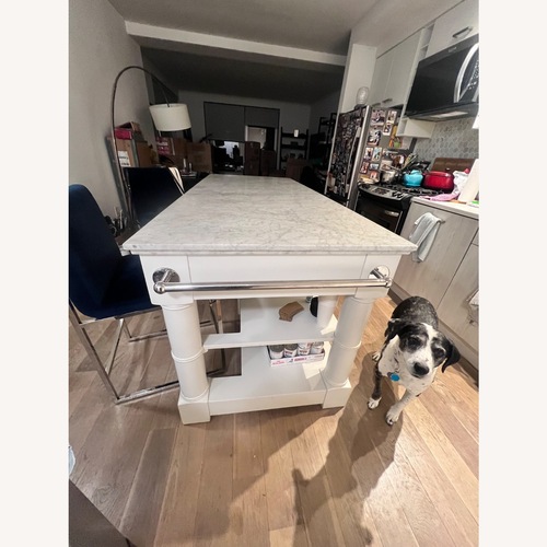Used Williams Sonoma White Marble Kitchen Island for sale on AptDeco