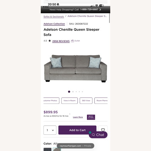 Used Raymour & Flanigan Light Gray Fabric Sleeper Sofa for sale on AptDeco