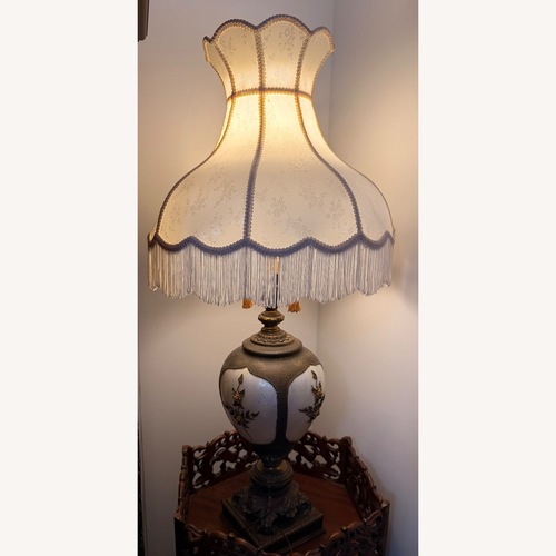 Used Vintage Style Ornate Lamp W Fringe Shade for sale on AptDeco