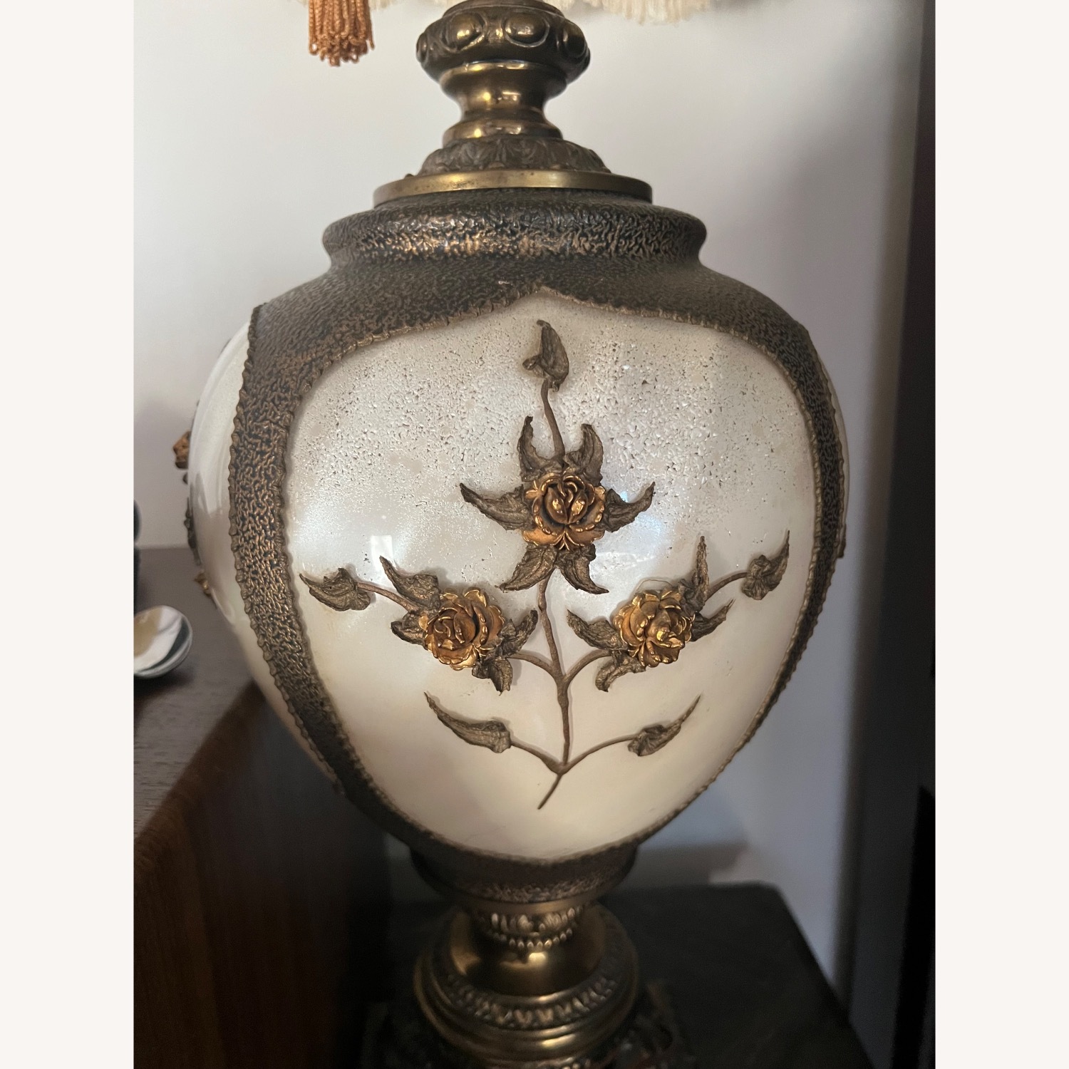 Vintage Style Ornate Lamp W Fringe Shade - image-2