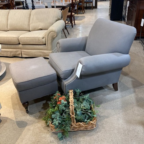 Used Pottery Barn Brooklyn Fabric Armchair w/ Ottoman  for sale on AptDeco