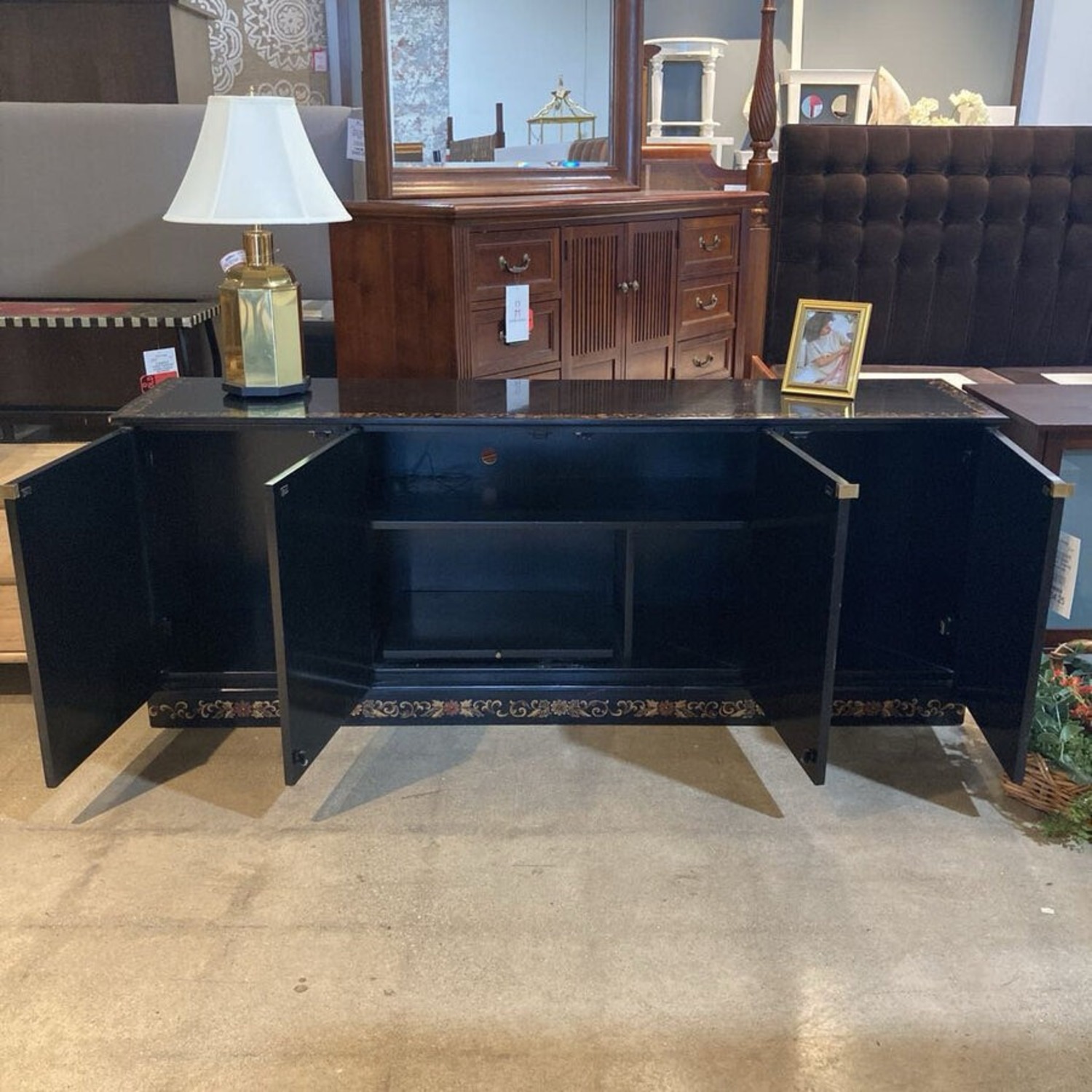 Black Lacquer Oriental Credenza - image-6