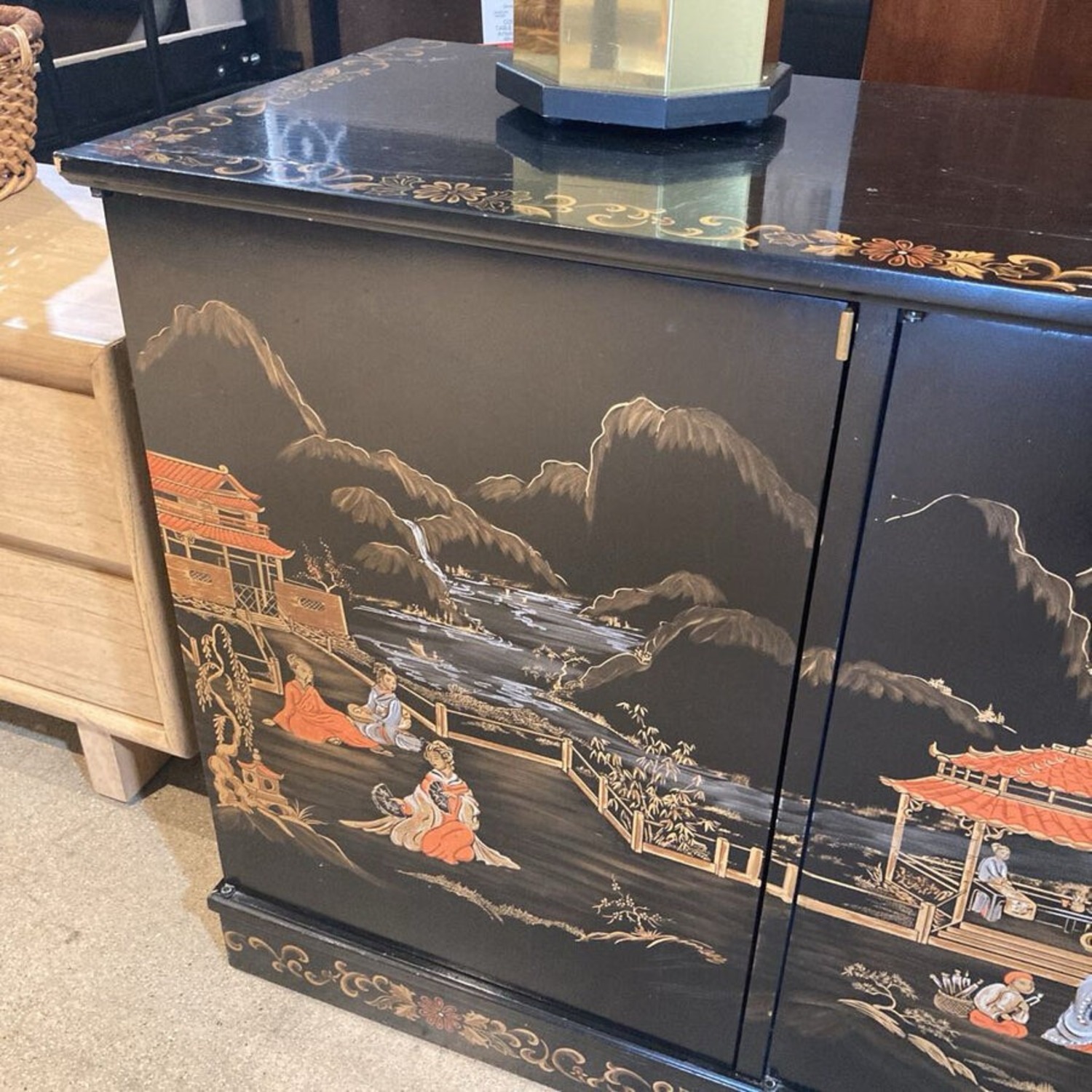 Black Lacquer Oriental Credenza - image-5