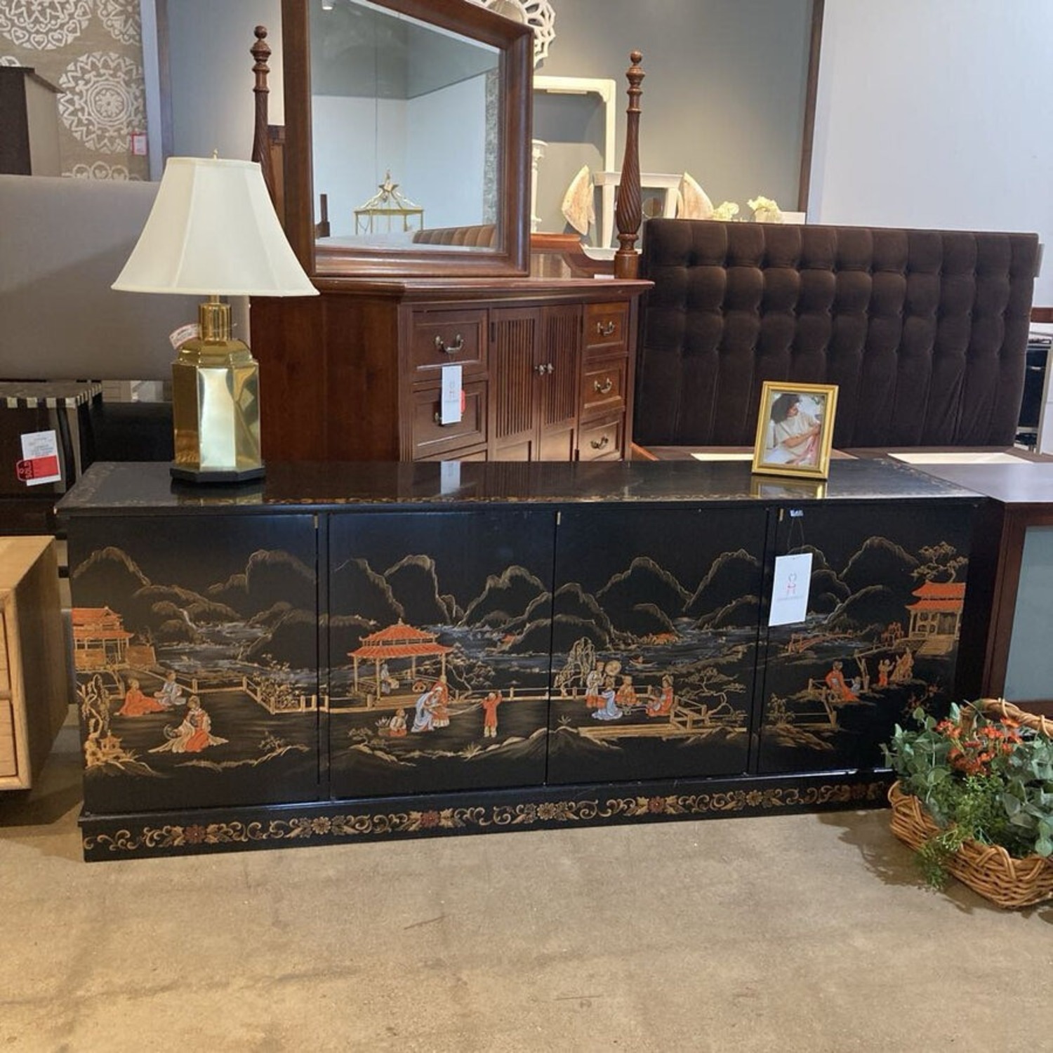 Black Lacquer Oriental Credenza - image-1