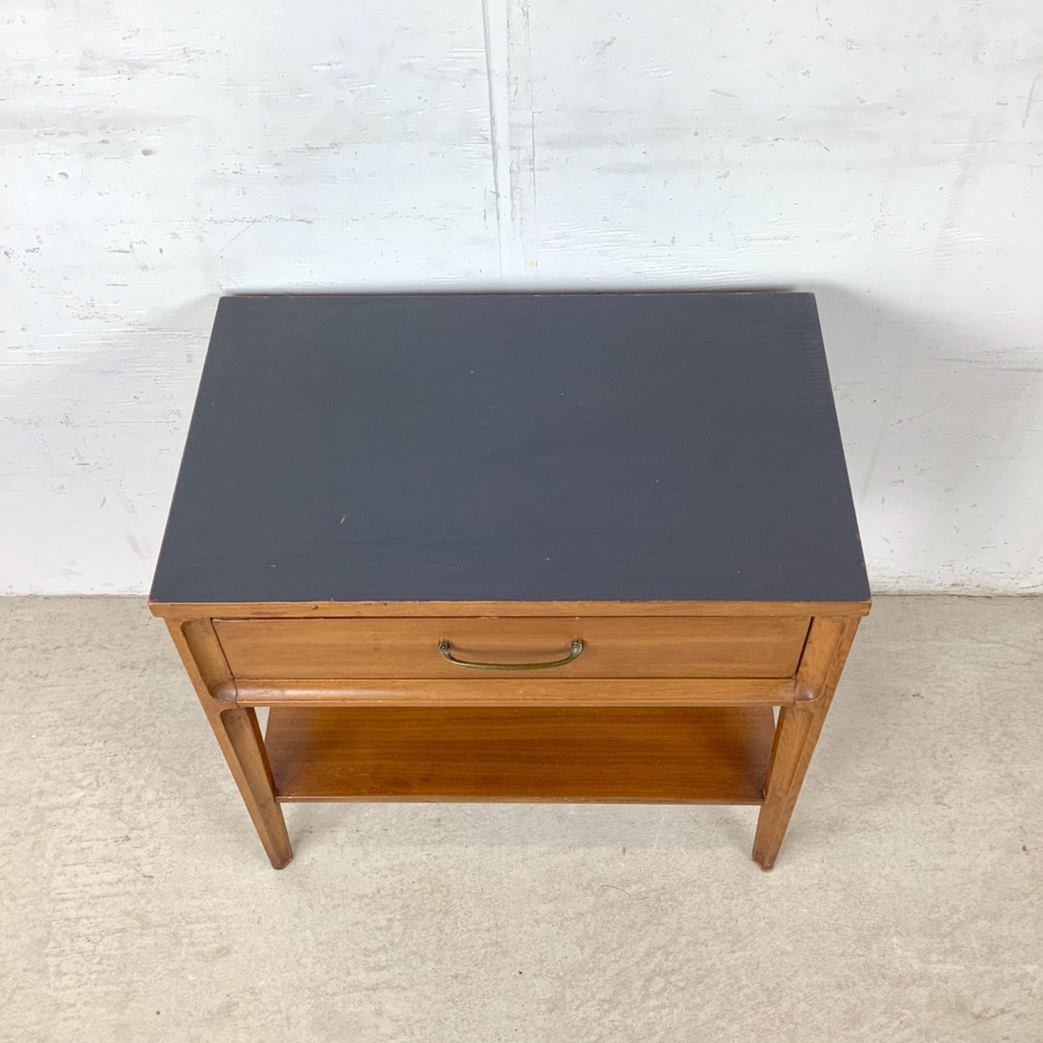 Vintage Mid-Century Nightstand with Black Top - image-1
