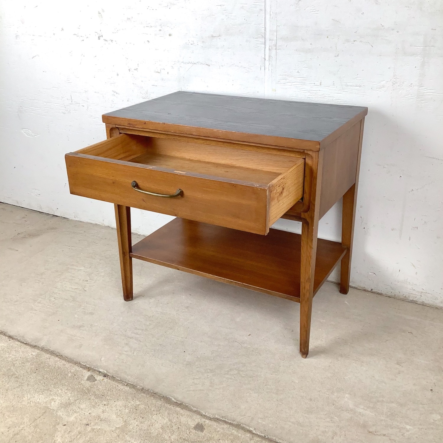 Vintage Mid-Century Nightstand with Black Top - image-3