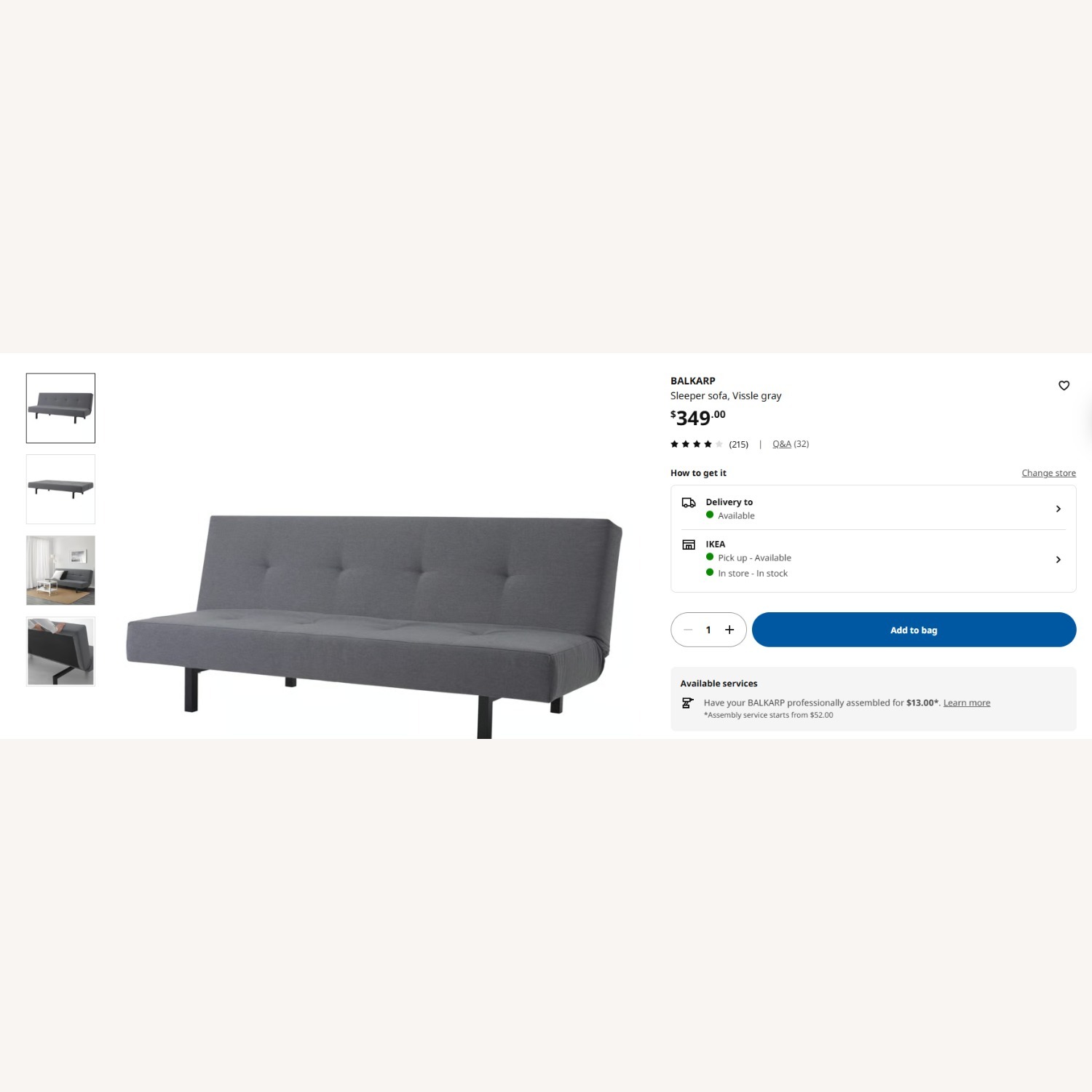 IKEA BALKARP Light Gray Vinyl Sleeper Sofa - image-4