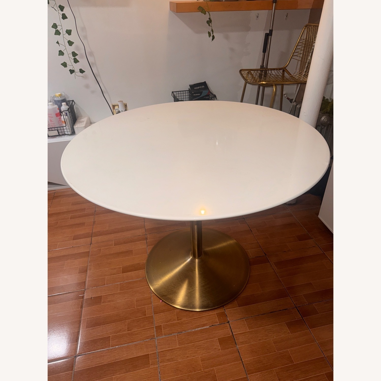 CB2 Odyssey White and Brass Tulip Table - image-2