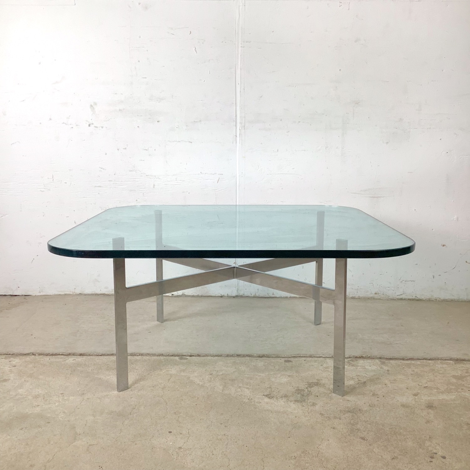 Vintage Glass Coffee Table with Chrome X Base - image-3