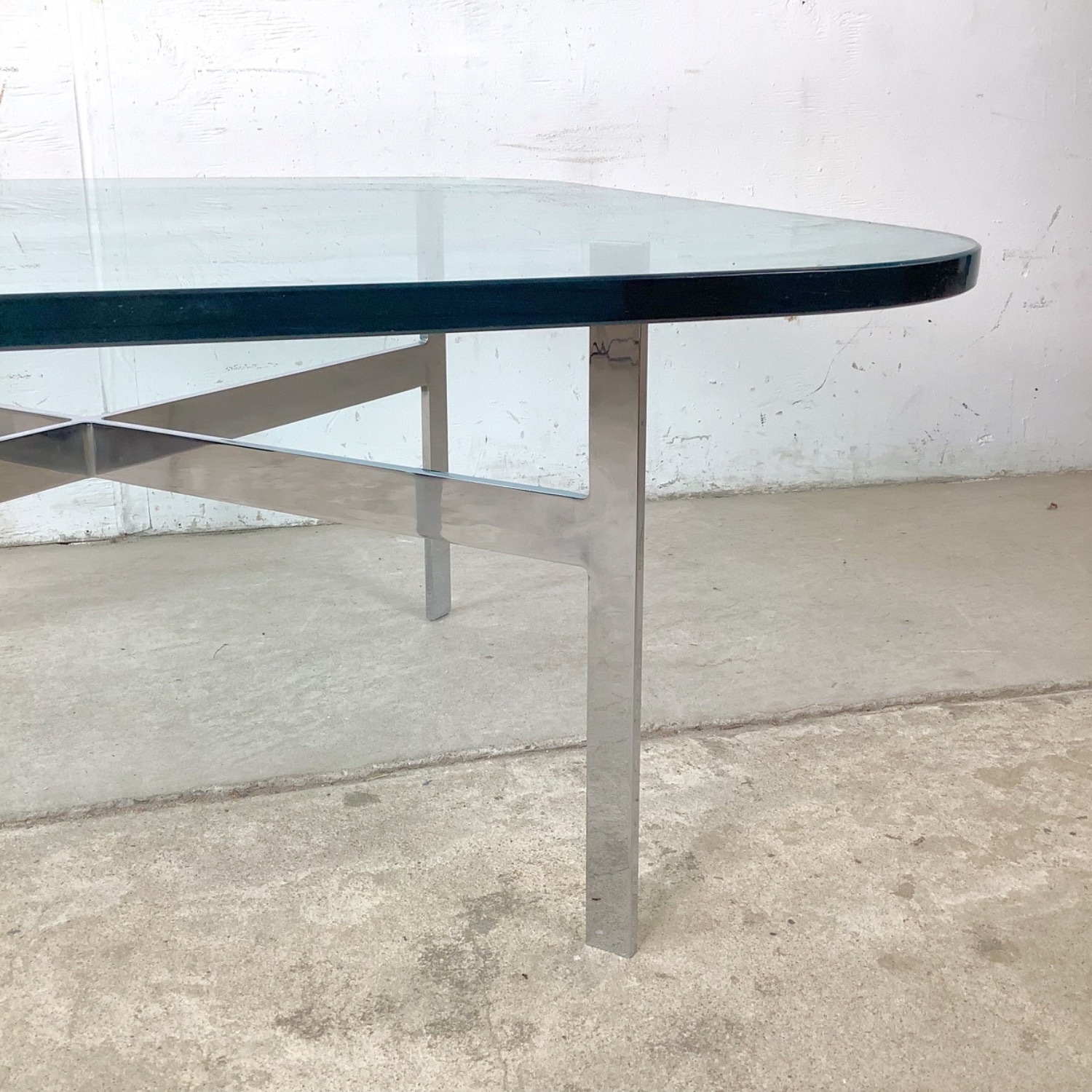 Vintage Glass Coffee Table with Chrome X Base - image-14