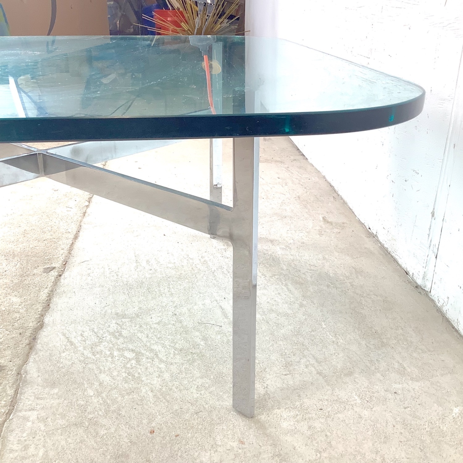 Vintage Glass Coffee Table with Chrome X Base - image-11