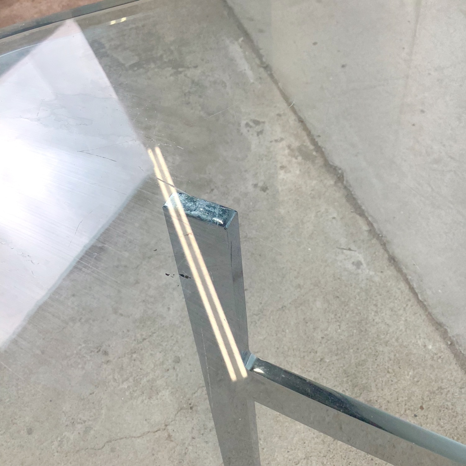 Vintage Glass Coffee Table with Chrome X Base - image-13