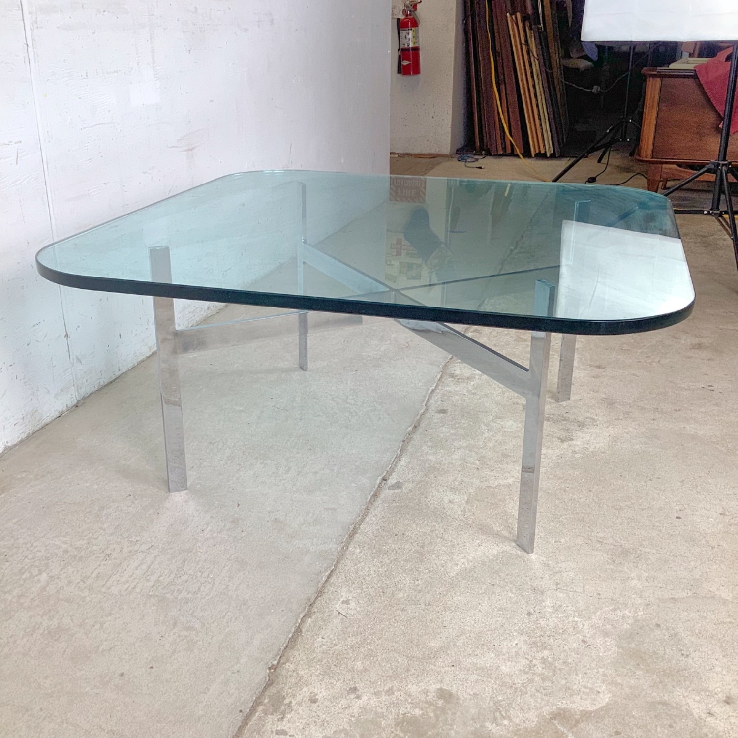 Vintage Glass Coffee Table with Chrome X Base - image-4
