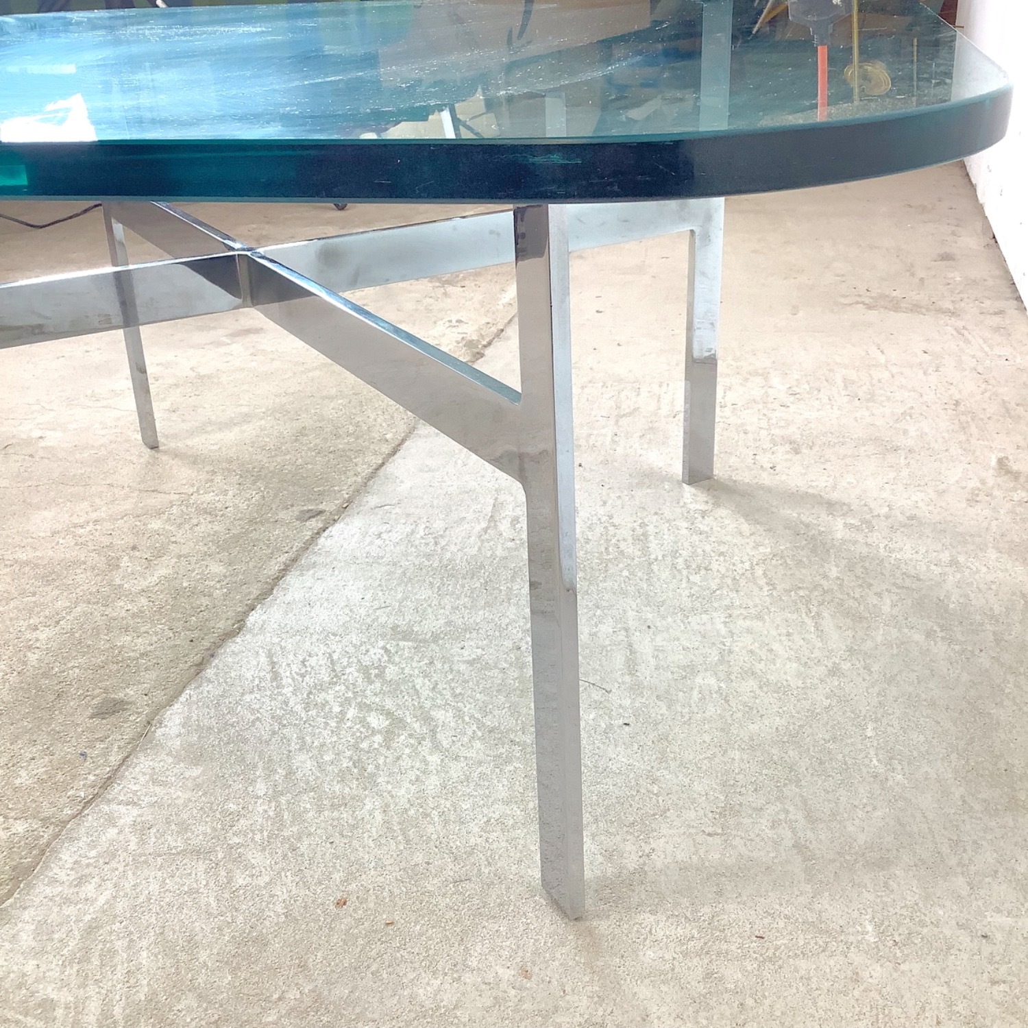 Vintage Glass Coffee Table with Chrome X Base - image-8
