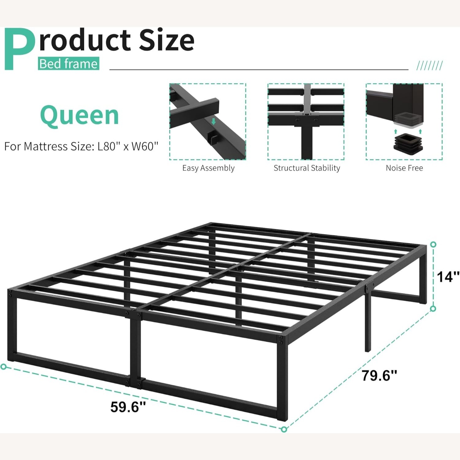 Black Metal Queen Bed - image-2