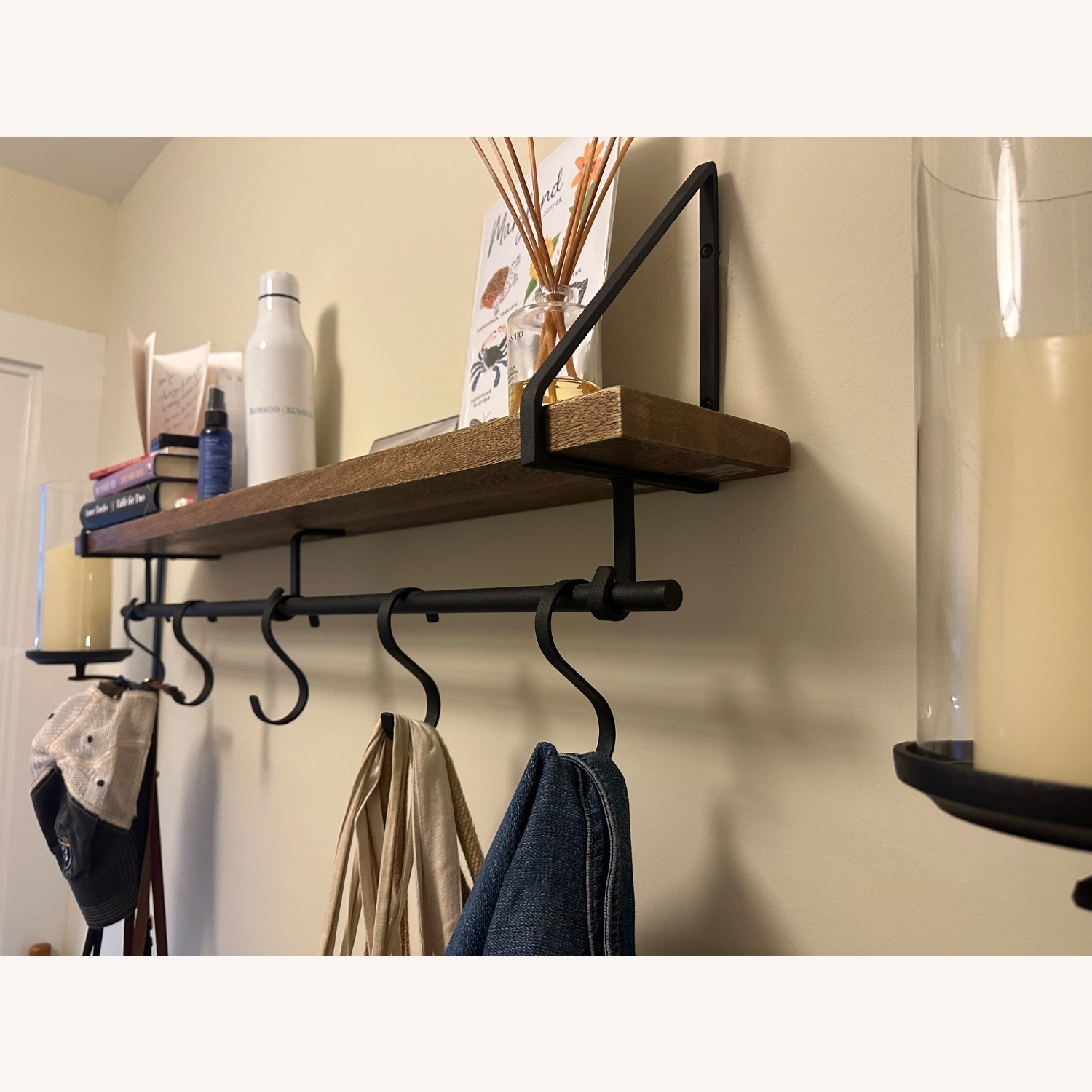 Pottery Barn Lucy Mango Wood Shelf With Hooks - image-1