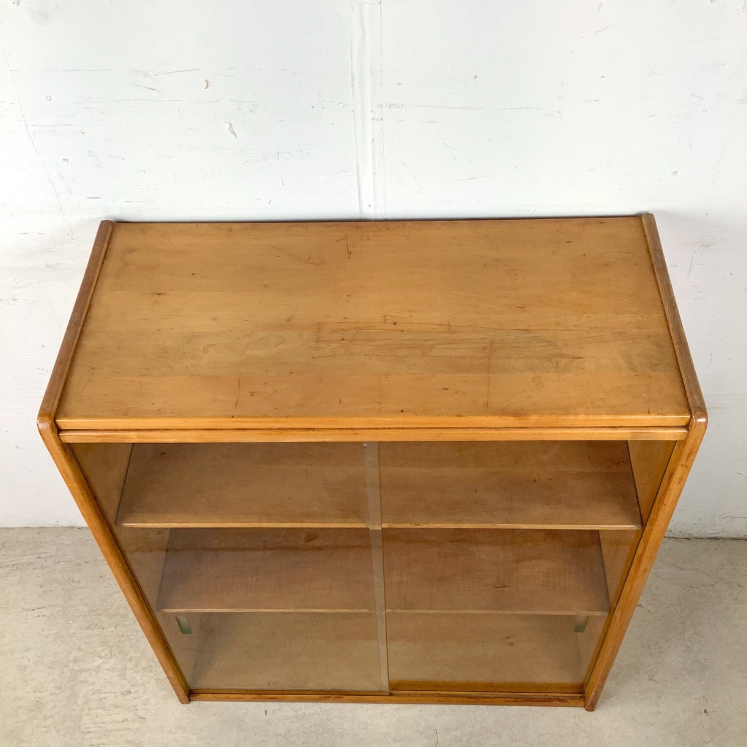 Vintage Low Bookcase with Sliding Doors - image-12