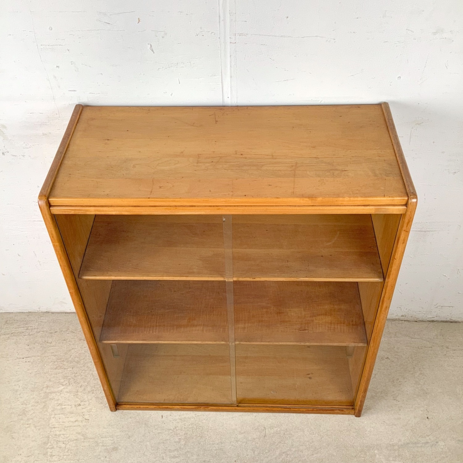 Vintage Low Bookcase with Sliding Doors - image-2