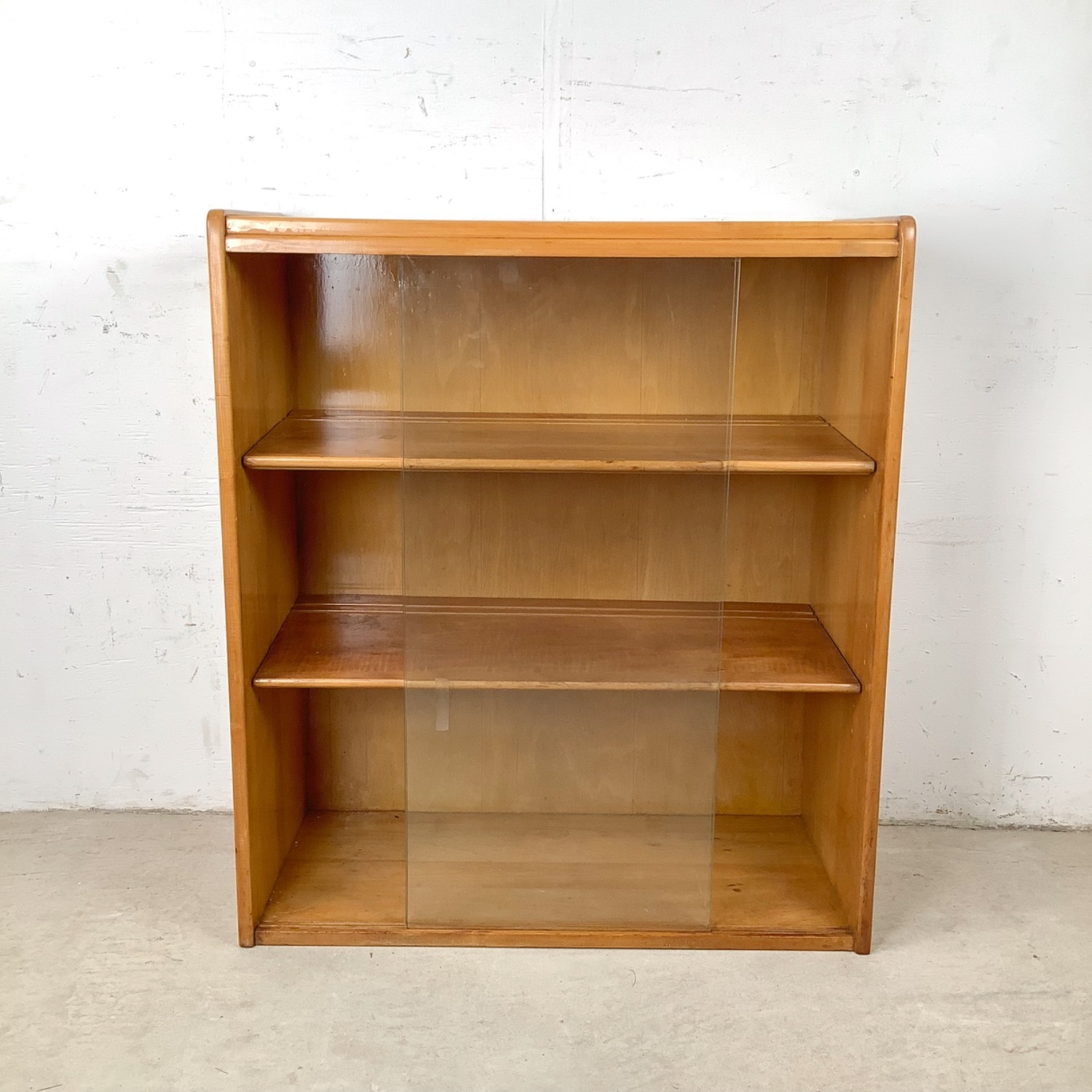 Vintage Low Bookcase with Sliding Doors - image-10
