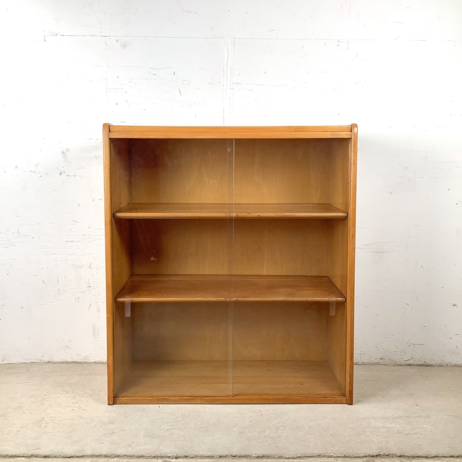Vintage Low Bookcase with Sliding Doors - image-1