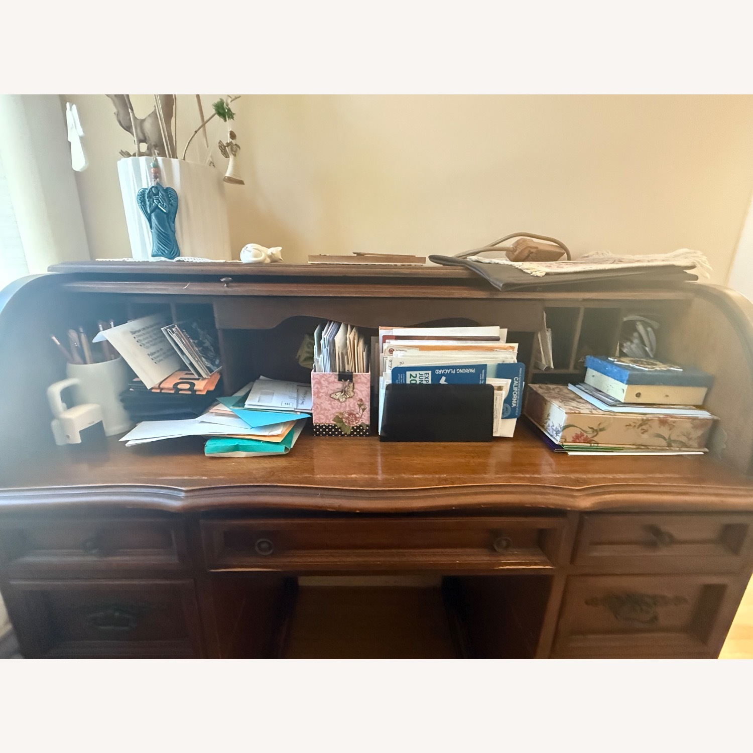 Solid Oak Wood Roll Top Executive Office Desk - image-9