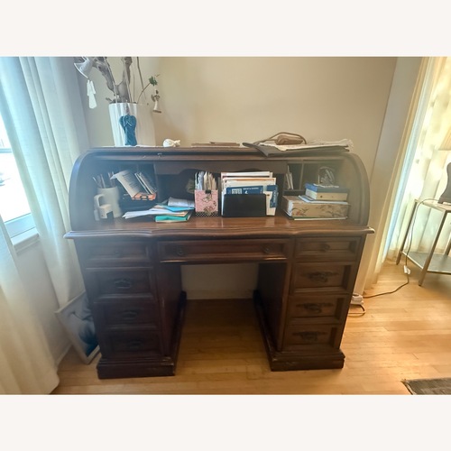 Used Solid Oak Wood Roll Top Executive Office Desk for sale on AptDeco