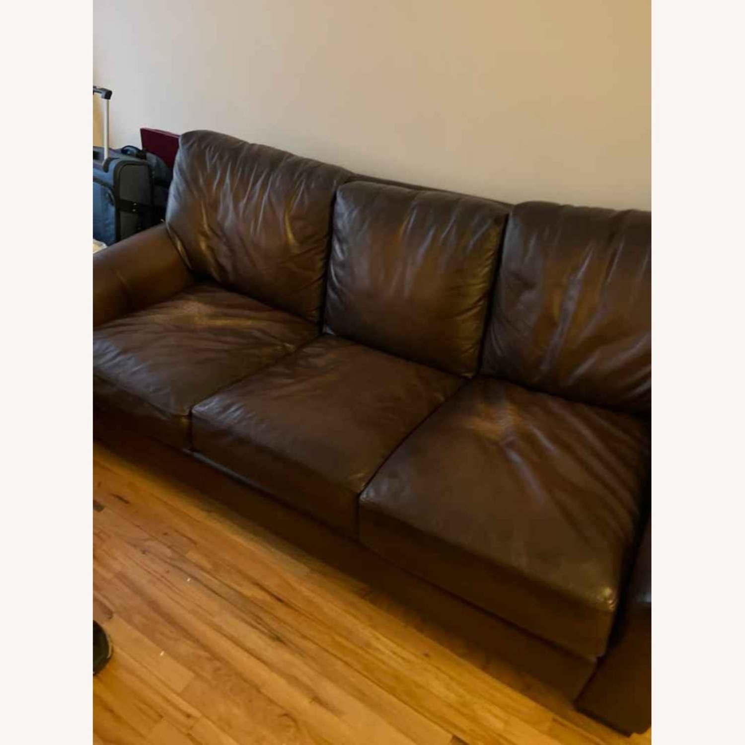 Pottery Barn Dark Brown Leather Sleeper Sofa - image-7