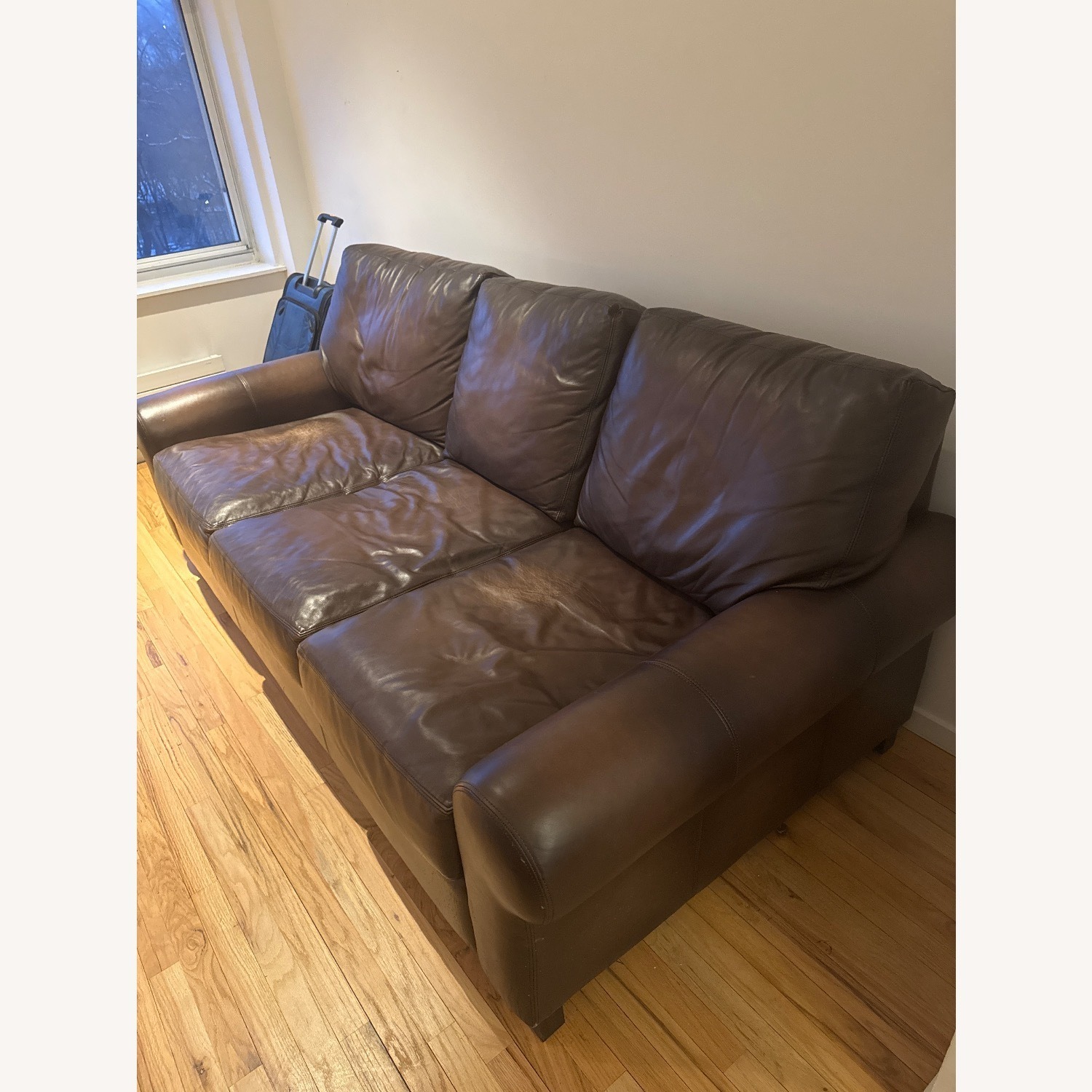Pottery Barn Dark Brown Leather Sleeper Sofa - image-3