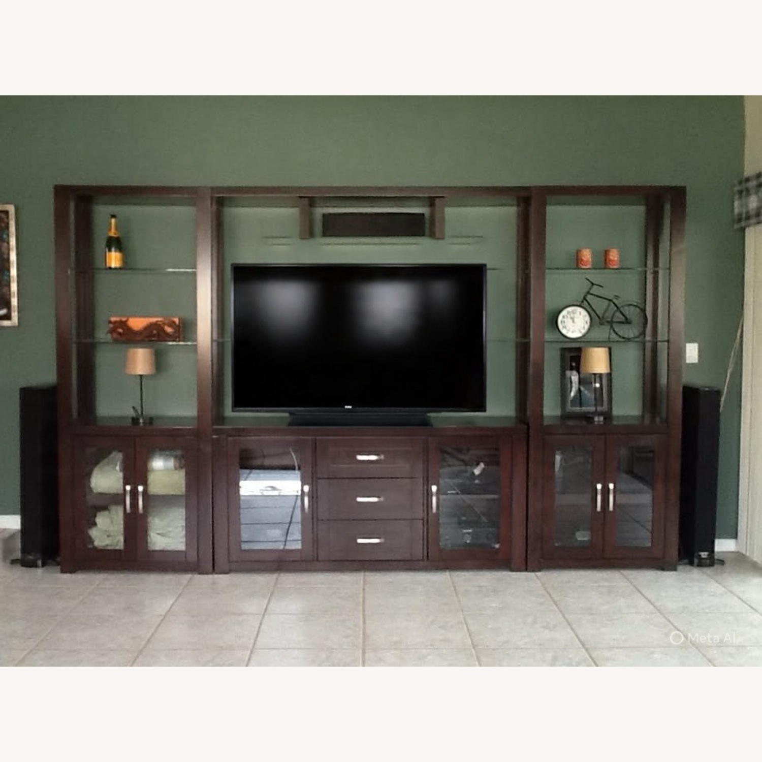 Rooms To Go TV Wall Entertainment Center in Dark Wood - image-0