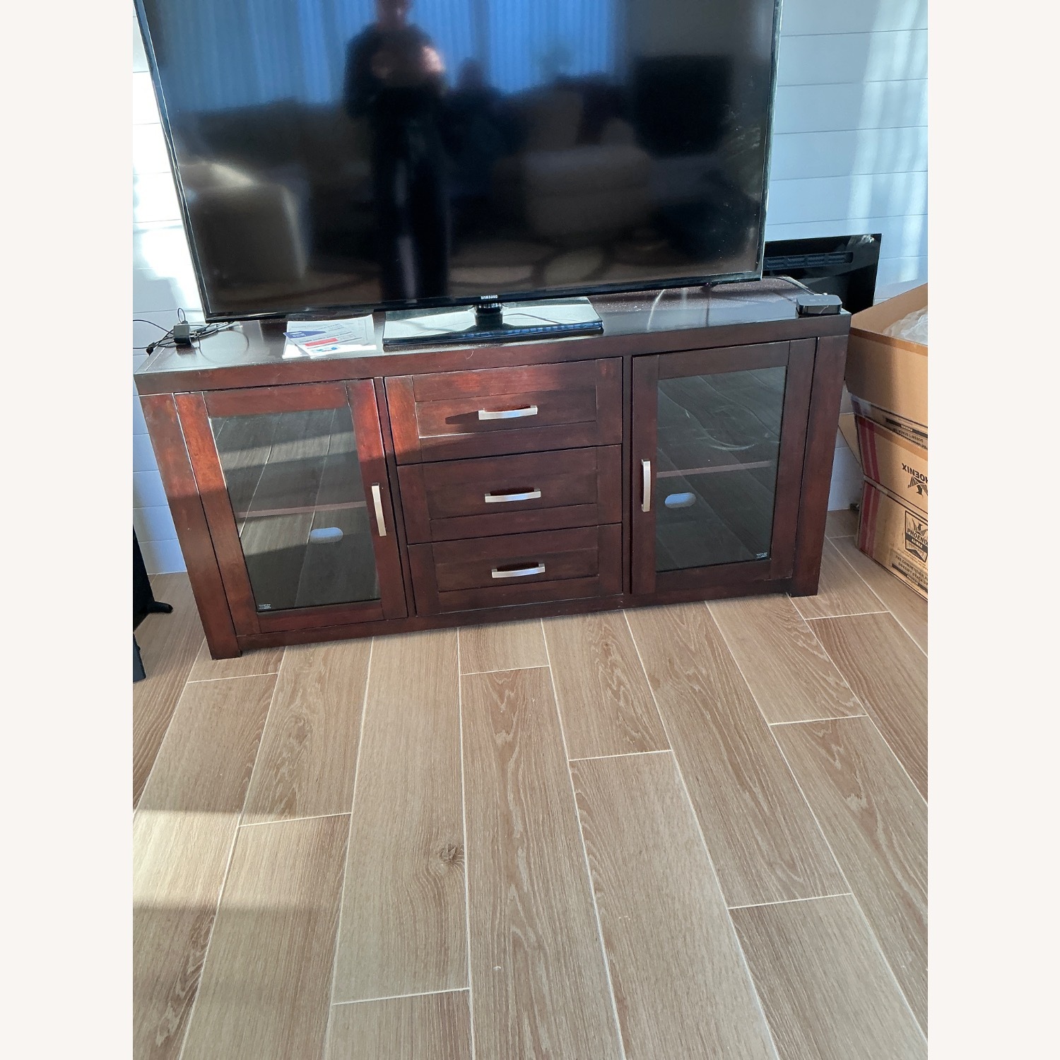 Rooms To Go TV Wall Entertainment Center in Dark Wood - image-2