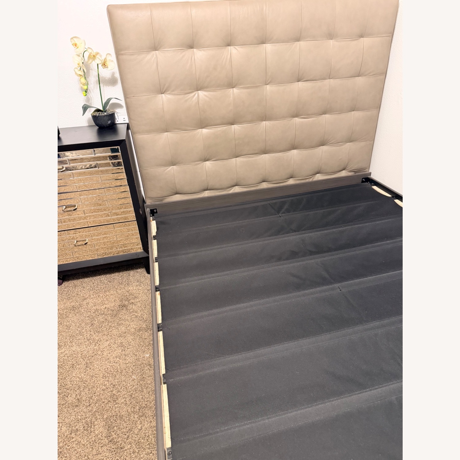 West Elm Emmett Dark Gray Leather Queen Bed - image-11