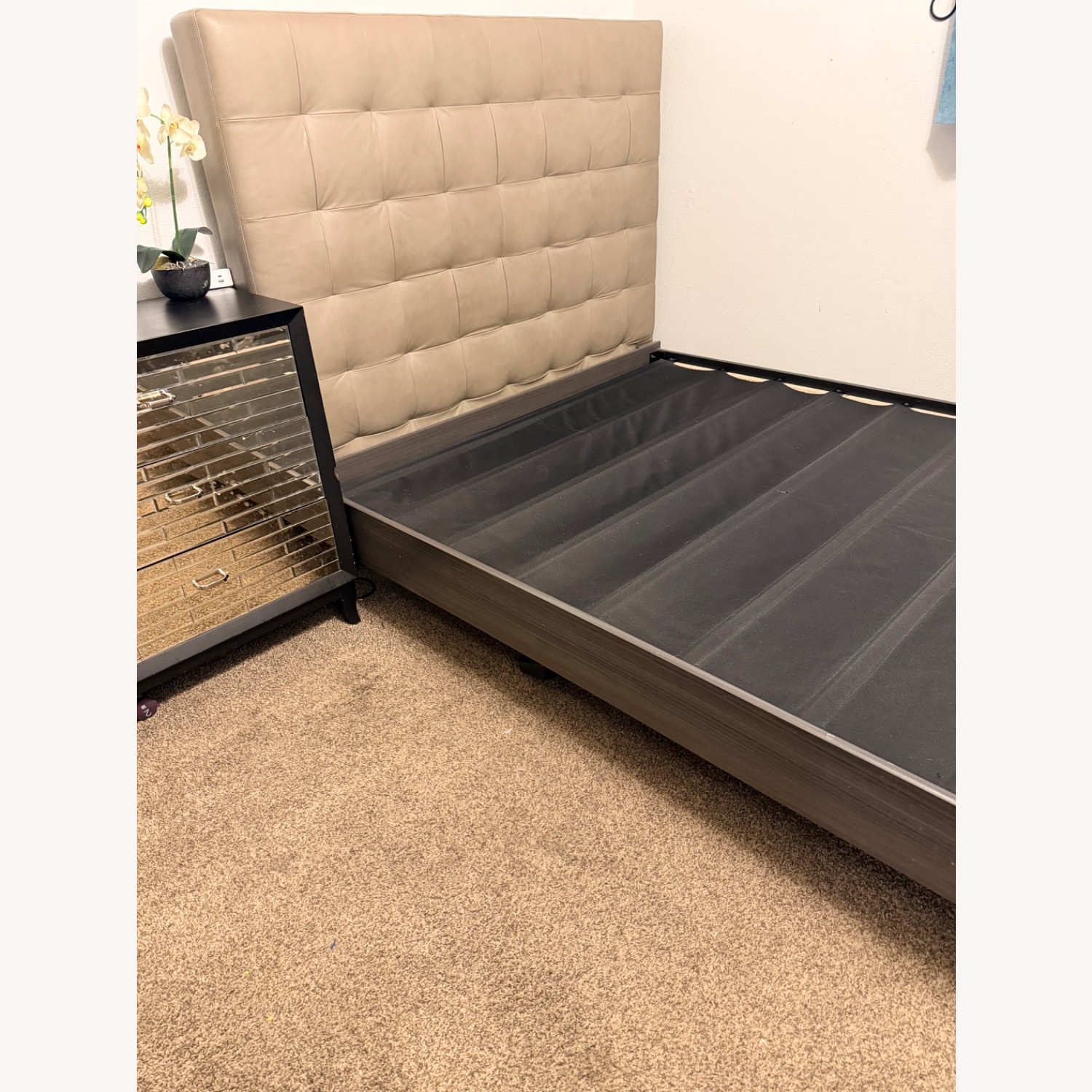 West Elm Emmett Dark Gray Leather Queen Bed - image-4