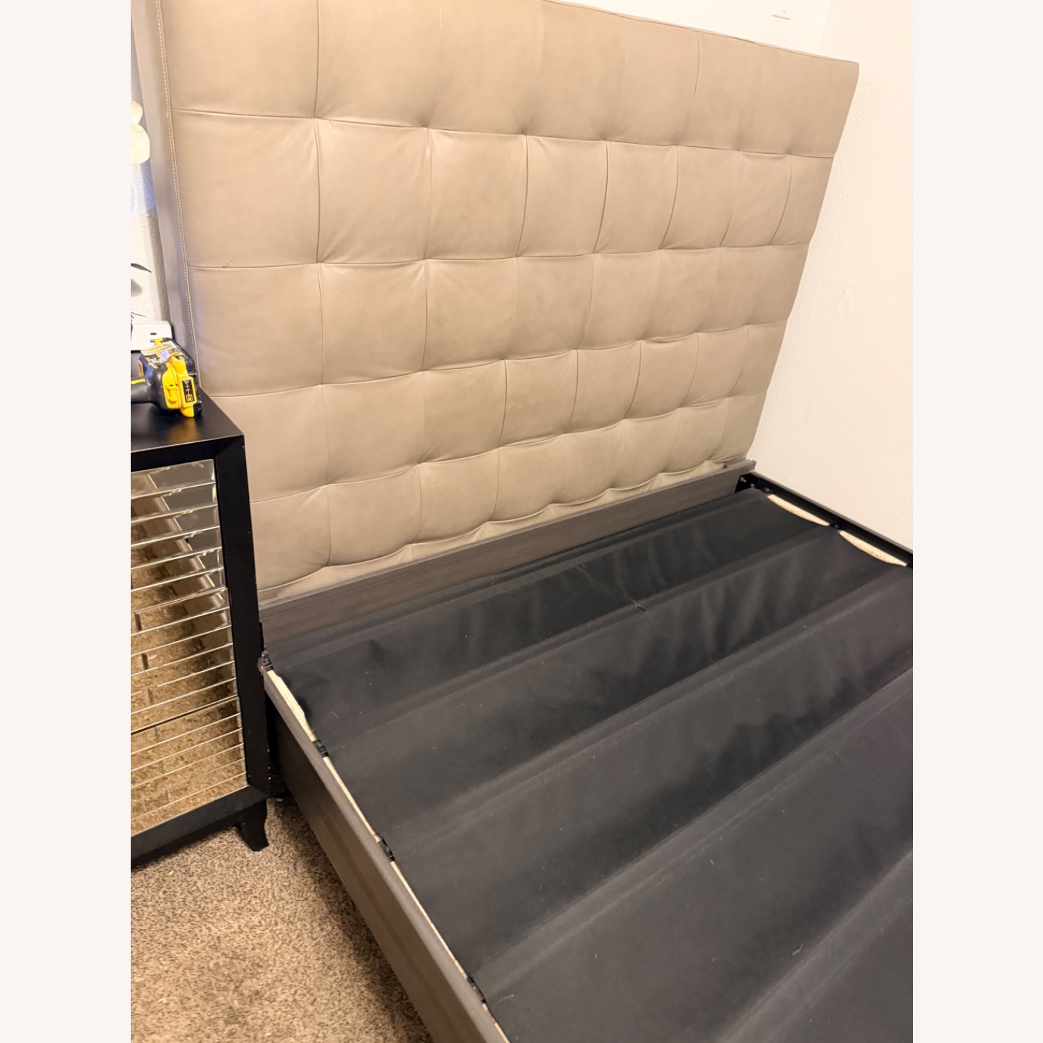 West Elm Emmett Dark Gray Leather Queen Bed - image-14