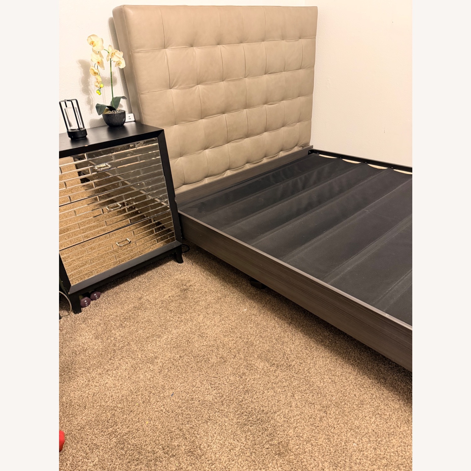 West Elm Emmett Dark Gray Leather Queen Bed - image-6